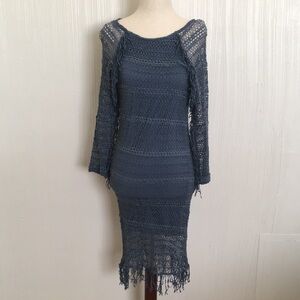 $340 Nightcap Free People blue mini fringed dress XS S 1  Body Con